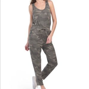 NWT Splendid Soft Terry Green Gray Camouflage Sleeveless Drawstring Jumpsuit Med